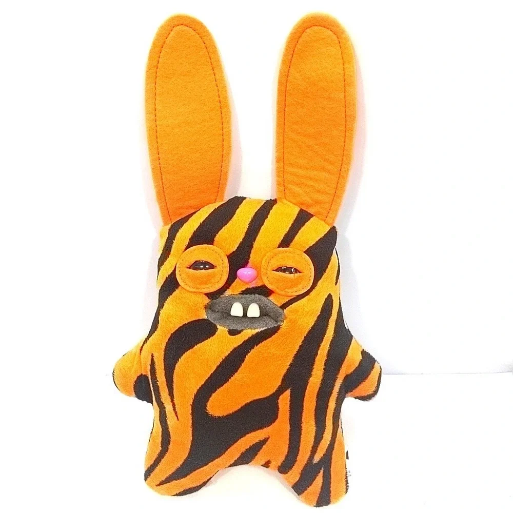Fugglers Funny Ugly Monster Rabbit Plush Orange Tiger Stripe Human Teeth 12